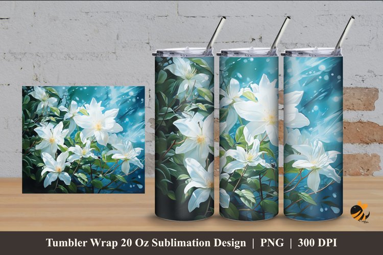 Jasmine Flowers Tumbler Wrap Sublimation Design 4 example image 1