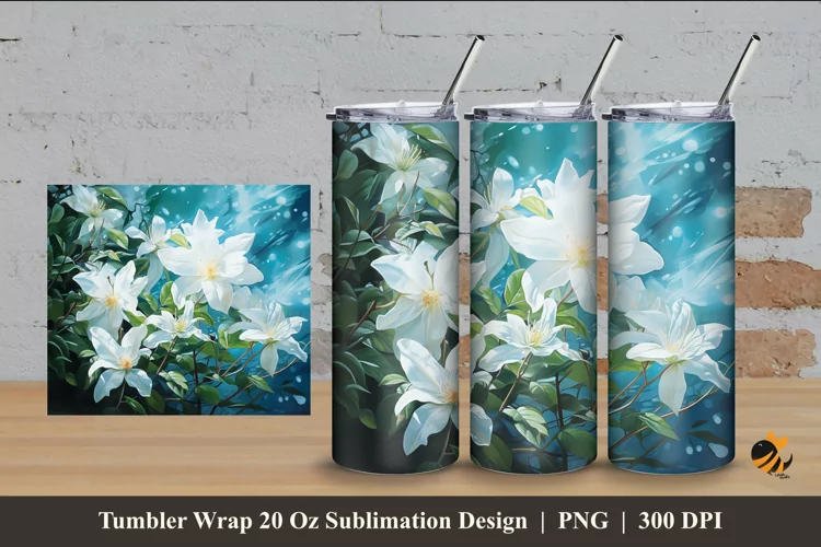 Jasmine Flowers Tumbler Wrap Sublimation Design 4
