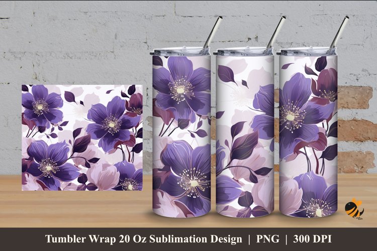 Eggplant Flower Tumbler Wrap Sublimation Design 4