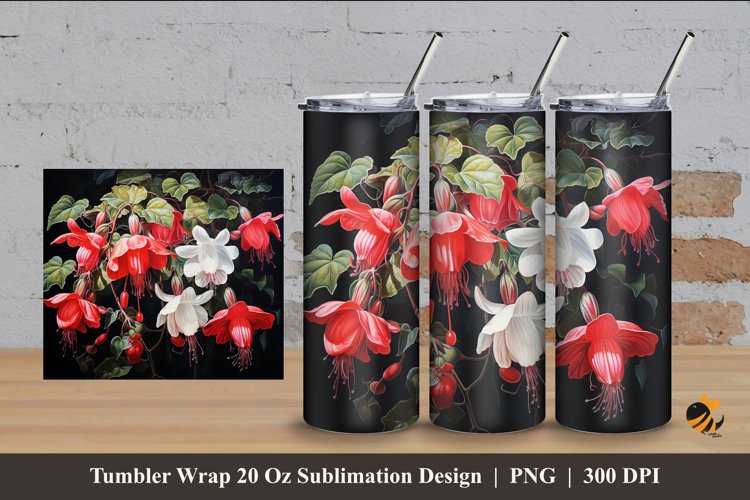 Fuchsias Flowers Tumbler Wrap Sublimation Design 4 example image 1