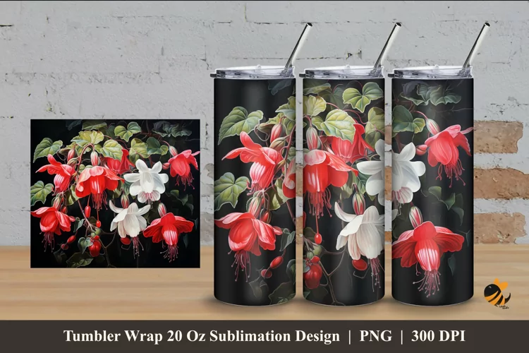 Fuchsias Flowers Tumbler Wrap Sublimation Design 4