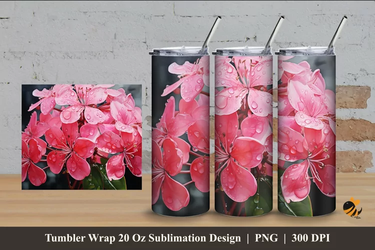 Ixora Flower Tumbler Wrap Sublimation Design 4