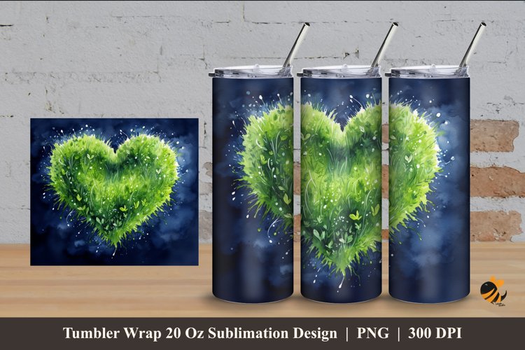 Grassy Heart Tumbler Wrap Sublimation Design 4 example image 1