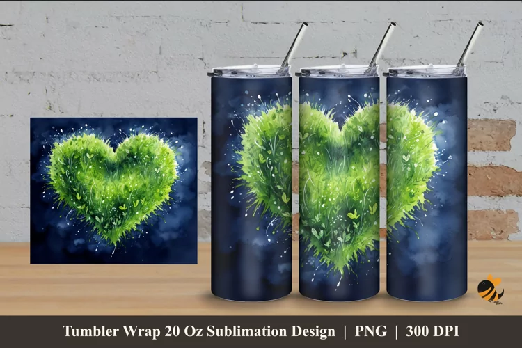 Grassy Heart Tumbler Wrap Sublimation Design 4