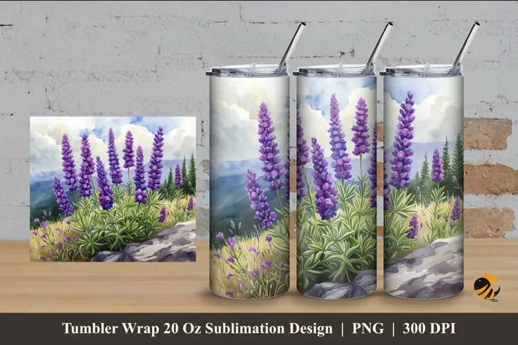 Lavender Flower Tumbler Wrap Sublimation Design 4