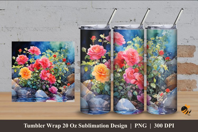 Beauty Wild Roses Tumbler Wrap Sublimation Design 4 example image 1