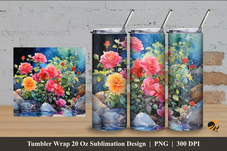 Beauty Wild Roses Tumbler Wrap Sublimation Design 4