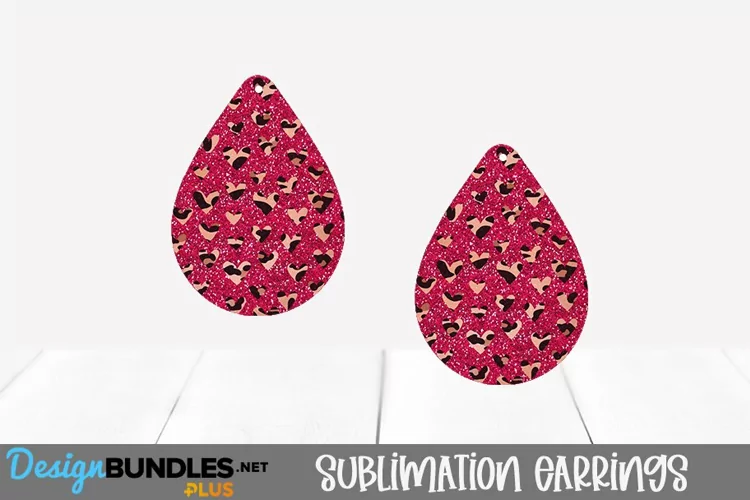 Tear Drop Leopard Print Heart & Glitter Sublimation Earrings