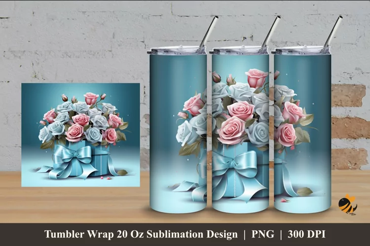 Gift and Rose Tumbler Wrap Sublimation Design 4