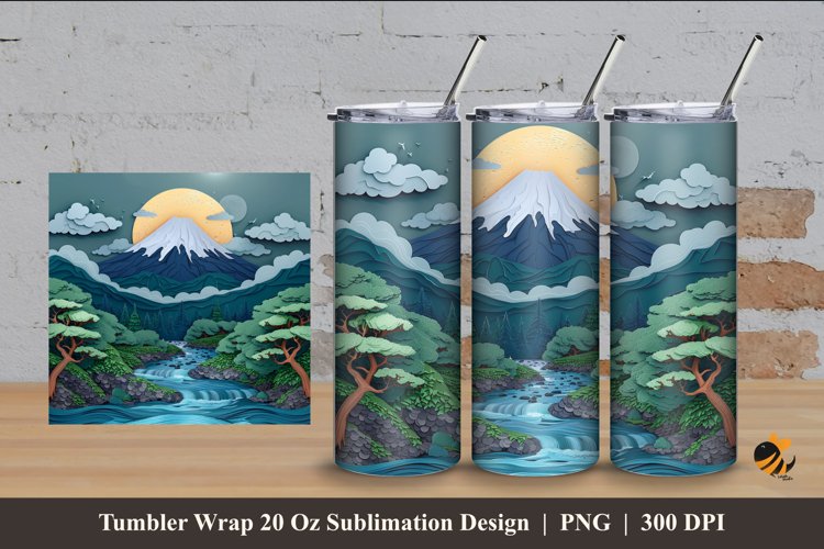 Nature Mountain Tumbler Wrap Sublimation Design 4 example image 1