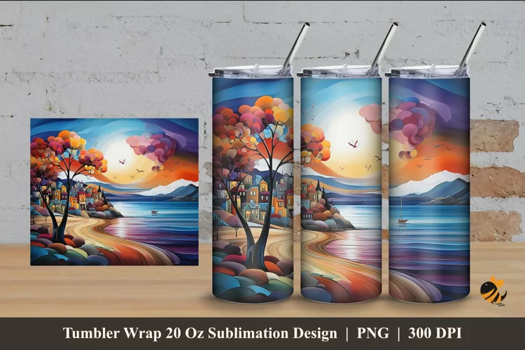 Lake Villa Tumbler Wrap Sublimation Design 4