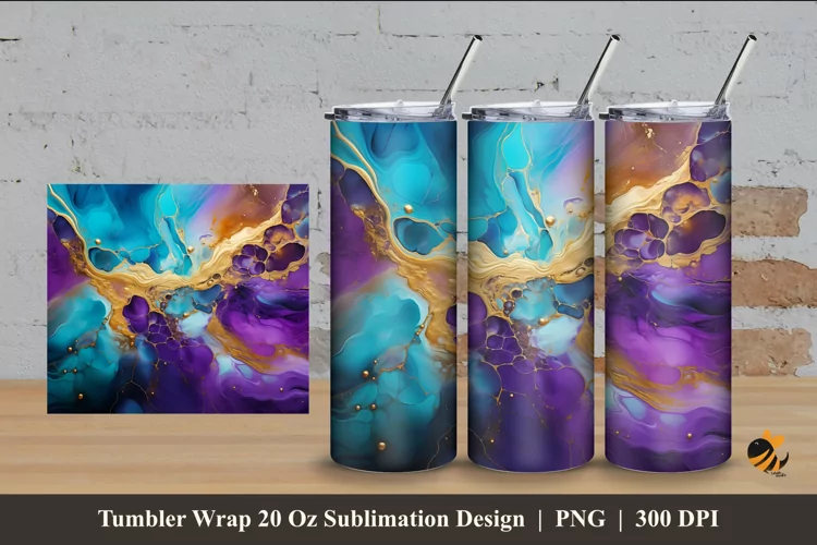 Turquoise Tumbler Wrap Sublimation Design 4