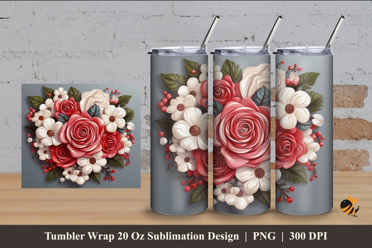 Wedding Rose Tumbler Wrap Sublimation Design 4 example image 1