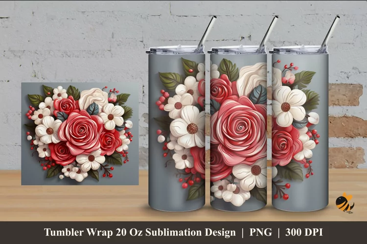 Wedding Rose Tumbler Wrap Sublimation Design 4
