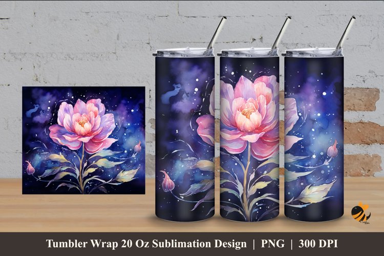 Misty Night Flower Tumbler Wrap Sublimation Design 4