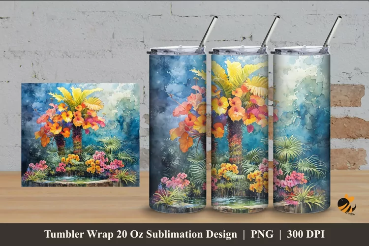 Colored Garden Tumbler Wrap Sublimation Design 4