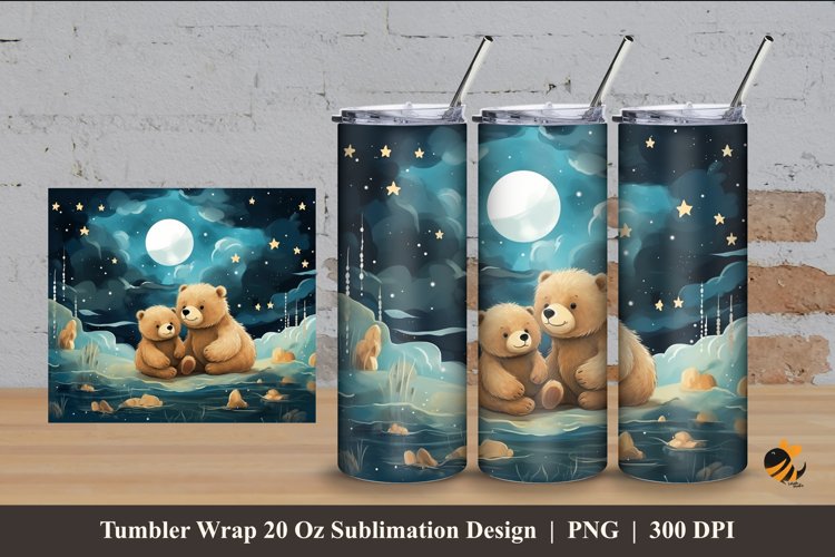 Playing Bear Tumbler Wrap Sublimation Design 4