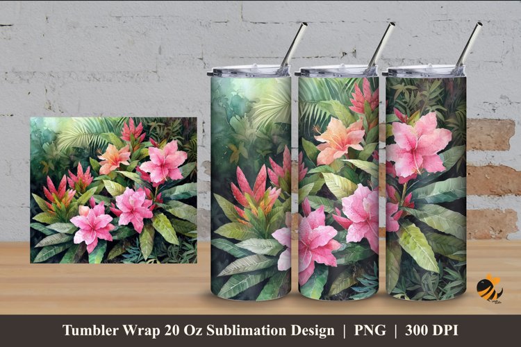 Jungle Floral Tumbler Wrap Sublimation Design 4