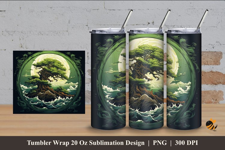 Tree And Wave Tumbler Wrap Sublimation Design 4 example image 1