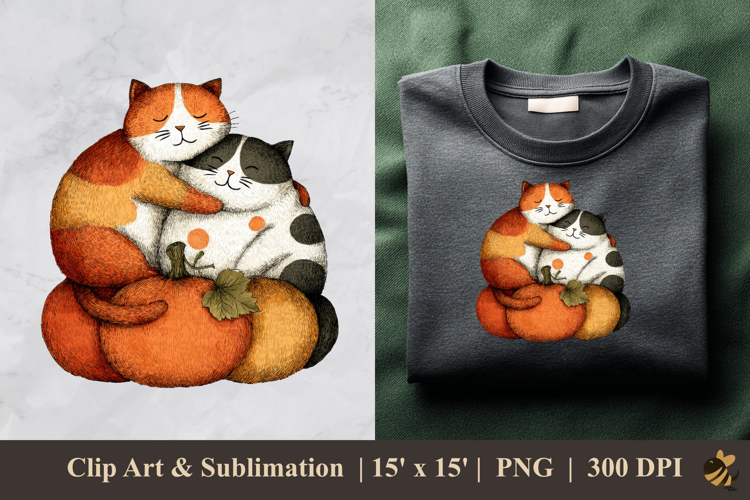 Hugging Cute Cat Pumpkin Fall DTF Sublimation Clipart 4