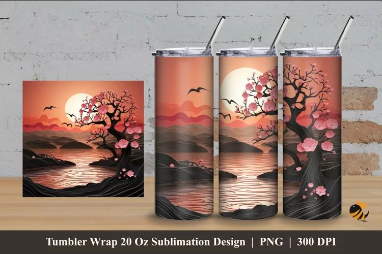 3d Sunset Flower Tumbler Wrap Sublimation Design 4