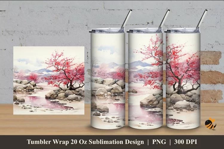 Winter Sakura Tumbler Wrap Sublimation Design 4