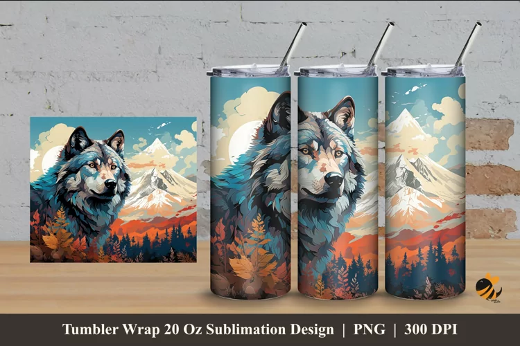 Wolf Abstract Tumbler Wrap Sublimation Design 4