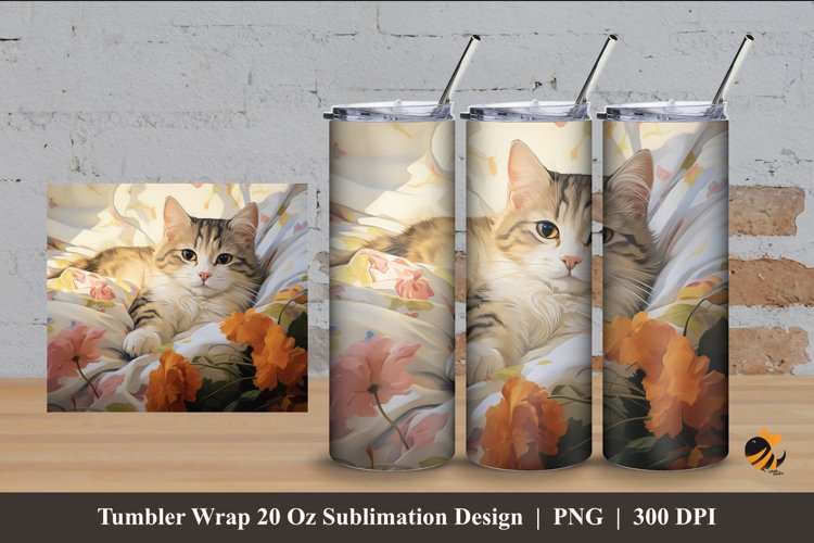 Sleeping Cat Tumbler Wrap Sublimation Design 4 example image 1