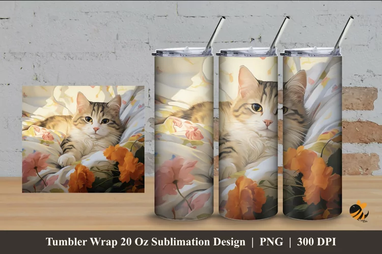 Sleeping Cat Tumbler Wrap Sublimation Design 4