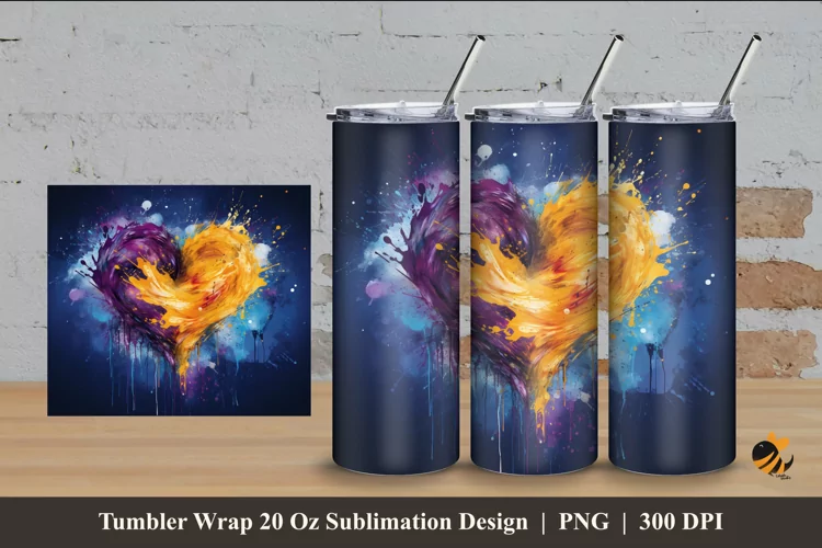 Splash Heart Tumbler Wrap Sublimation Design 4