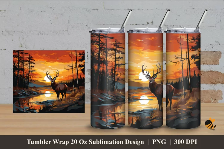 Deer And Sunset Tumbler Wrap Sublimation Design 4