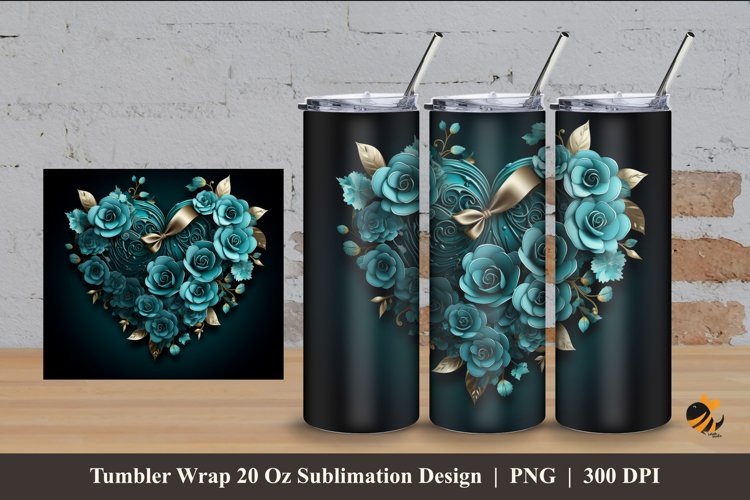 Teal Rose Tumbler Wrap Sublimation Design 4 example image 1