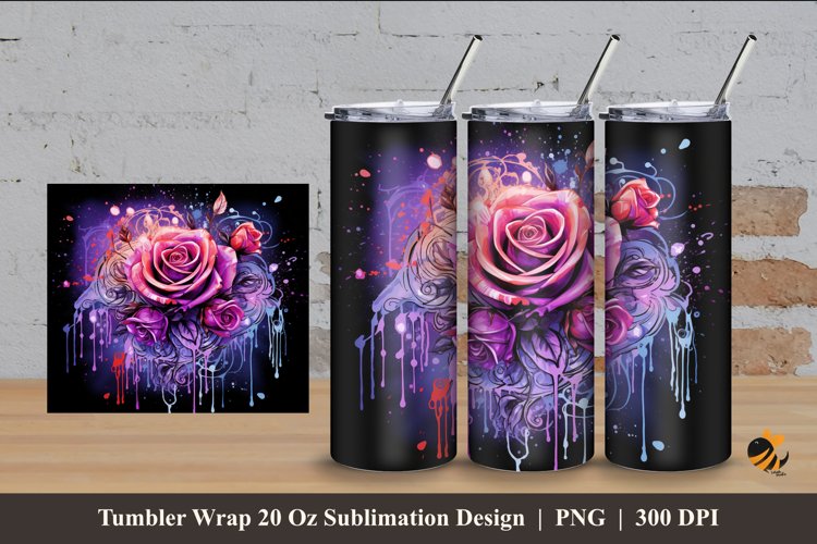 Wet Rose Tumbler Wrap Sublimation Design 4 example image 1