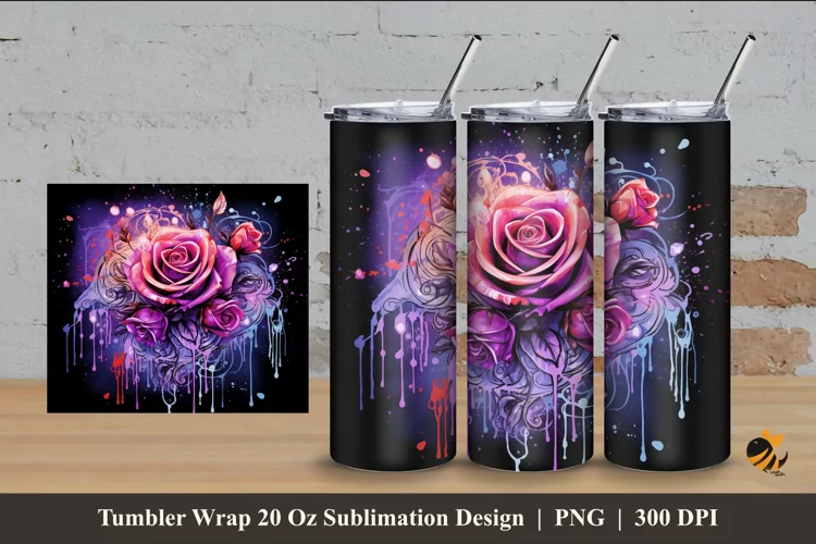 Wet Rose Tumbler Wrap Sublimation Design 4