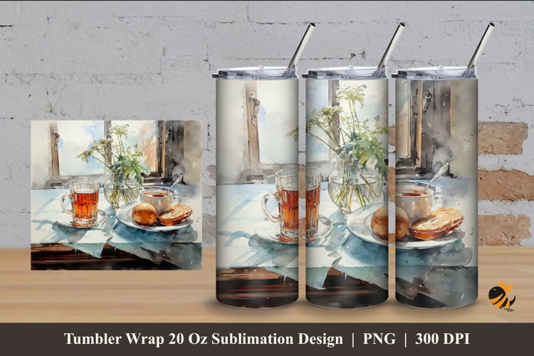 Morning Coffee Milk Tumbler Wrap Sublimation Design 4