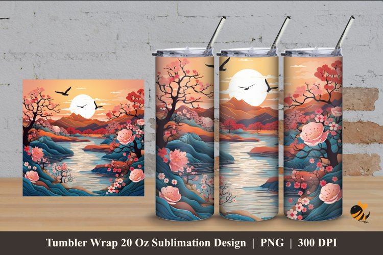 3D Nature River Tumbler Wrap Sublimation Design 4