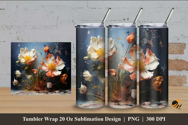 Floral Paint Splash Tumbler Wrap Sublimation Design 4