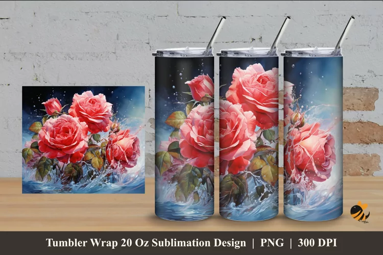 Blooming Rose Flowers Tumbler Wrap Sublimation Design 4