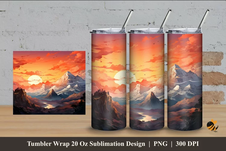 Sunset Peak Tumbler Wrap Sublimation Design 4