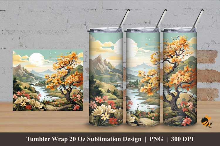 View of Euphorbia Tumbler Wrap Sublimation Design 4