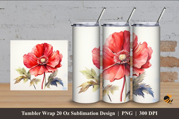 Floral Red Tumbler Wrap Sublimation Design 4