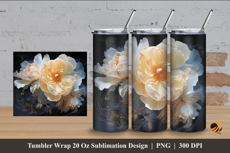 Golden Peony Tumbler Wrap Sublimation Design 4