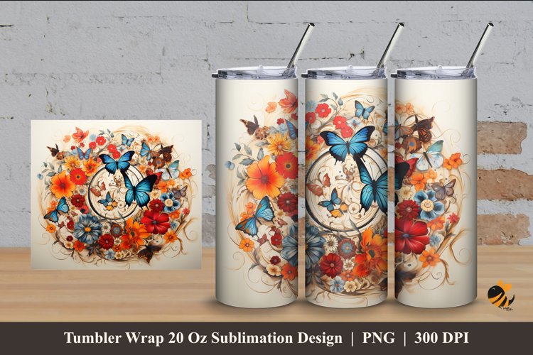 Butterflies Land Tumbler Wrap Sublimation Design 4