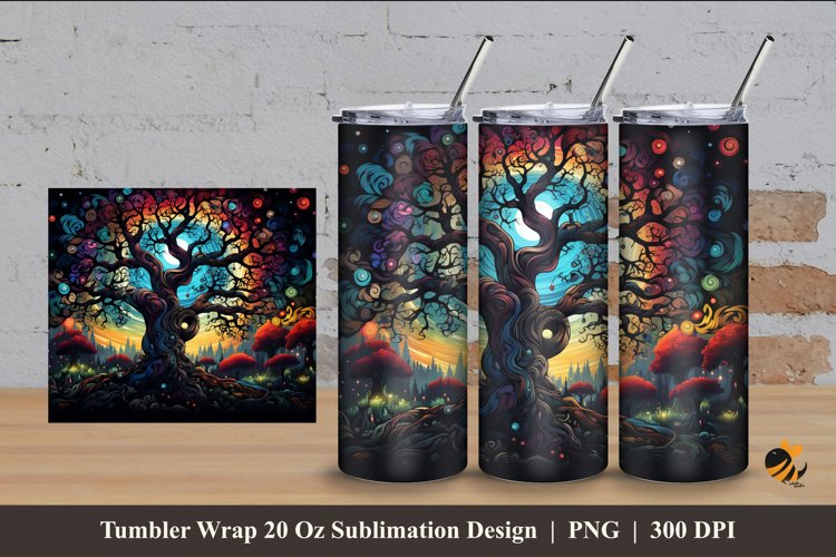 Old Tree Fantasy Tumbler Wrap Sublimation Design 4 example image 1