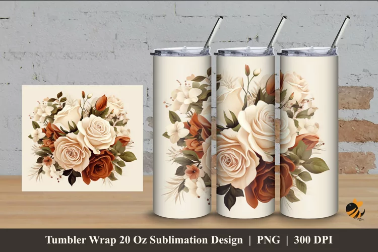 Vintage Rose Tumbler Wrap Sublimation Design 4