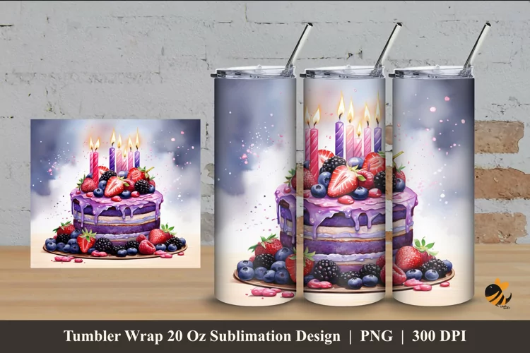 Watercolor Cake Tumbler Wrap Sublimation Design 4