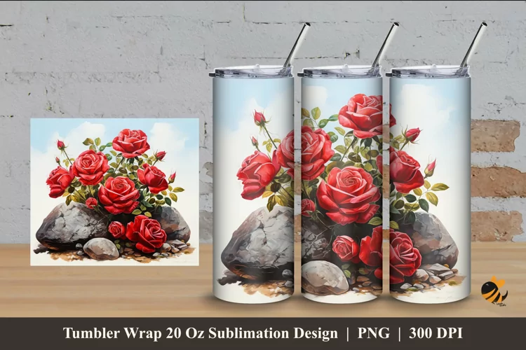 Rock Roses Tumbler Wrap Sublimation Design 4