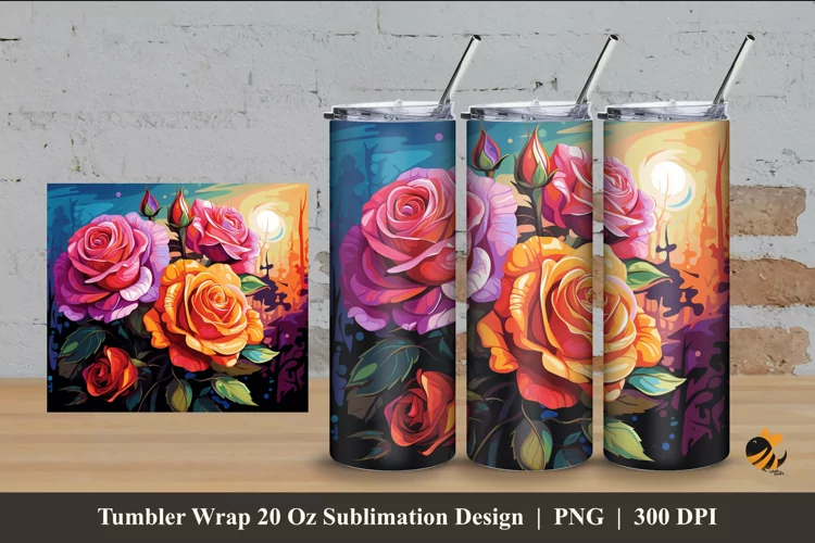 Rose At Garden Tumbler Wrap Sublimation Design 4