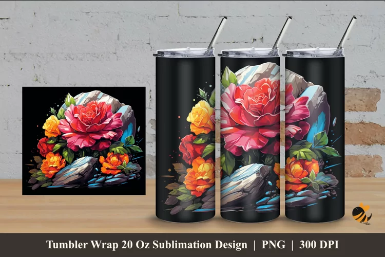 Stone And Flower Tumbler Wrap Sublimation Design 4