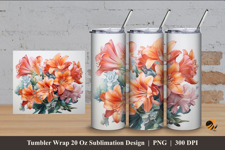 Clivia Flower Tumbler Wrap Sublimation Design 4